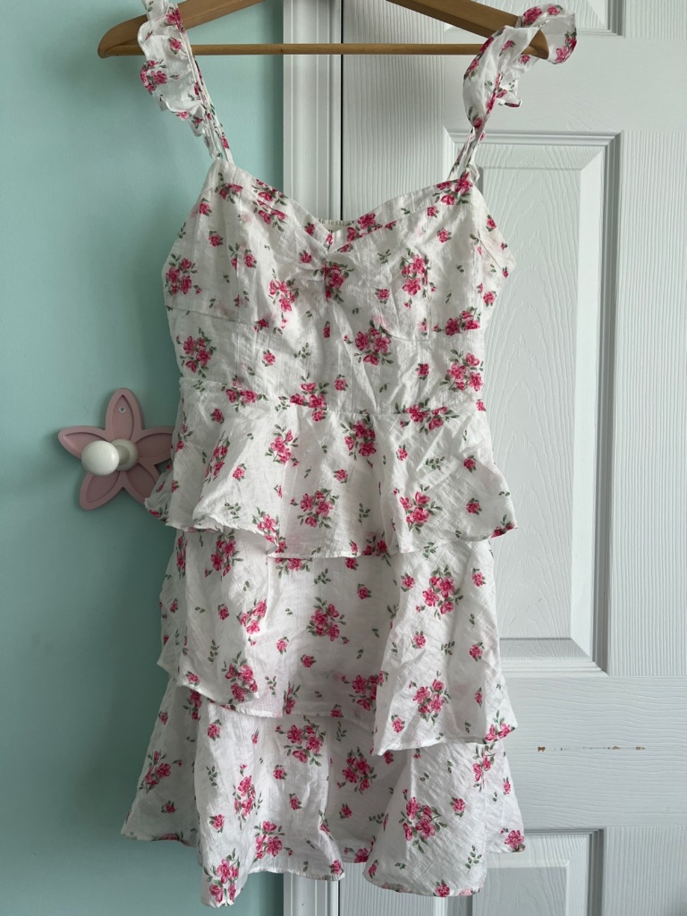 Altar'd State White Mini Dress with Pink Floral Print
